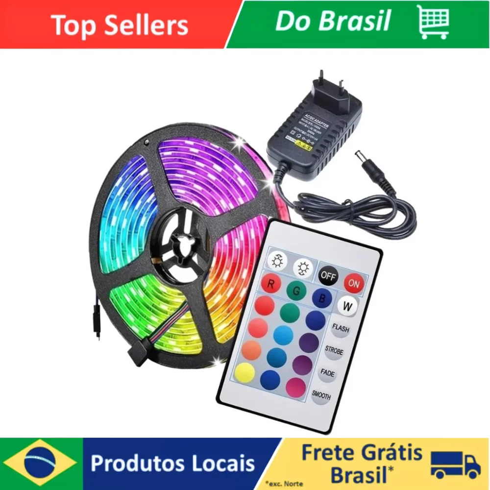 Kit Fita Led Colorida 5050 Rgb Luz Led Original Com Fonte E Controle
