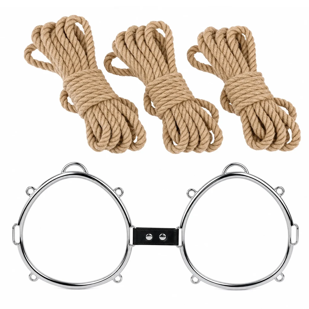 Japanese Shibari DIY Cotton Rope Harness Breast Restraint Cage Bra Metal Ring Erotic Lingerie Accessories BDSM Toy Kit for Women