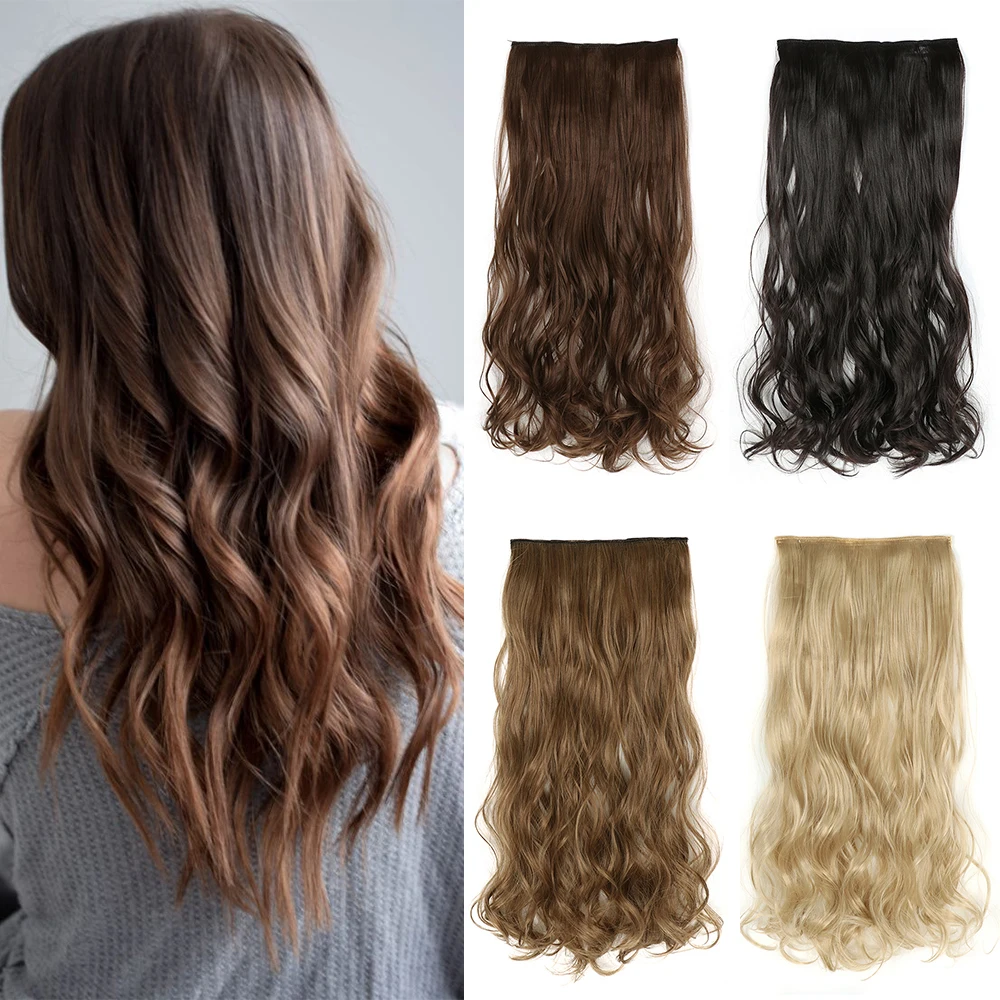 

5 Clips In Hair Extensions 24inch Long Synthetic Hairs Extensions Clip In Hair Extension Black Brown Women's Hairpieces