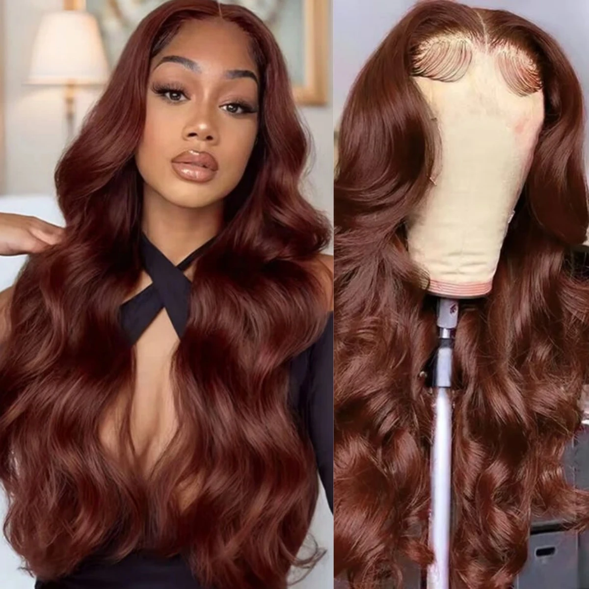 

13x4 Reddish Brown Human Hair Lace Front Wigs Pre Plucked Wig Human Hair HD Body Wave Human Hair 13x6 Lace Front Wigs Front