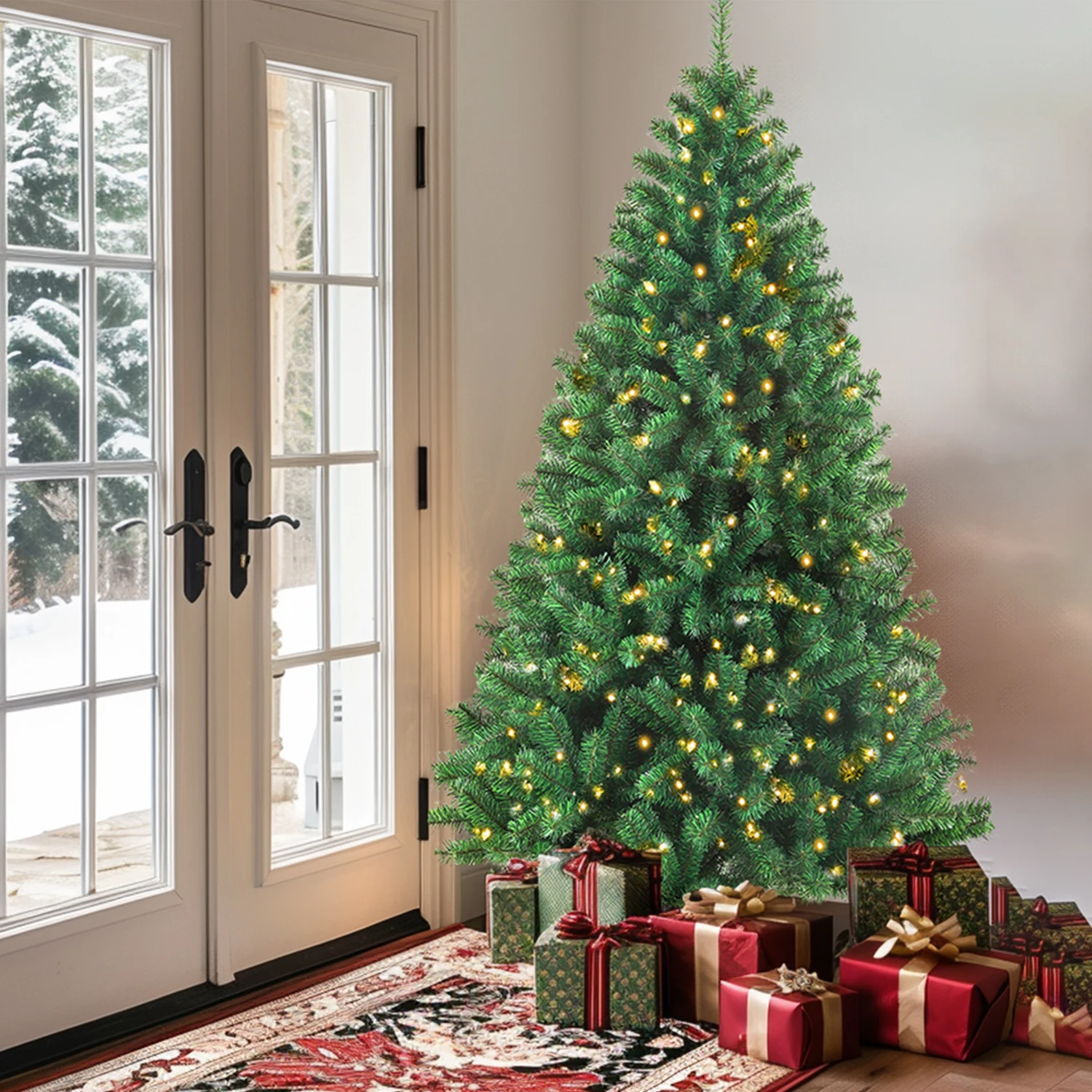 180/210 cm künstlicher Weihnachtsbaum aus PVC mit Metallständer, faltbare Bäume mit 900/1050 Spitzen, faltbar, Party-Dekoration für drinnen und draußen – Detail 10