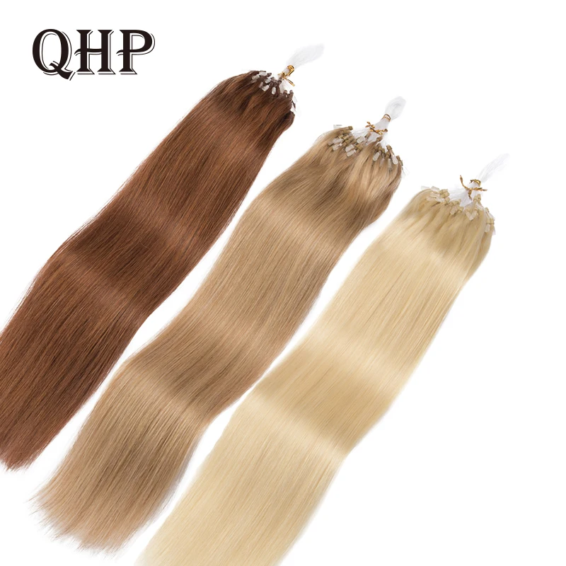 QHP Straight Loop Micro Ring Hair Extensions 100% Brazilan Remy Human Hair Extension Natural Capsule Keratin 0.8g/pc 1g/pc Blond