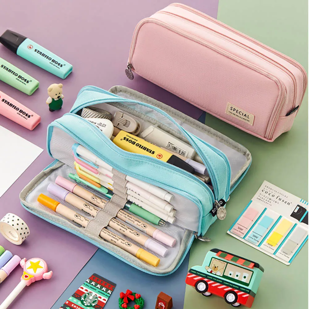 Creative Pencil Case Cute Boy Girl Kawaii Pencil Cases Storage Kids Pen Bag Large Big Stationery Box School Students Supplies