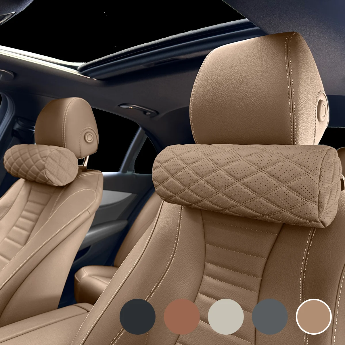 وسادة رقبة السيارة من إنكانتا، دعم أسطواني للرقبة، وسادة رقبة من إسفنج الذاكرة، وسادة مسند رأس جلدية لدعم رقبة السيارة