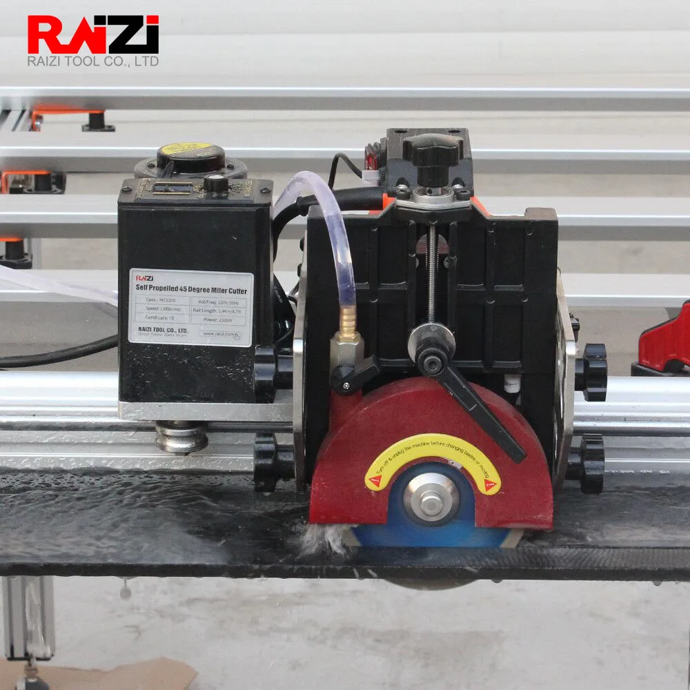 Raizi 220V 45 Degree Tile Cutting Saw Machine With Rail Guide Large Format Porcelain Ceramic Tile Portable Cutting Machine