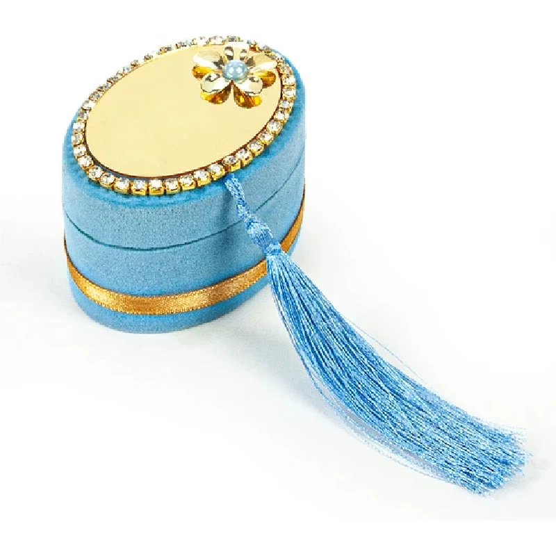 Velvet Boxed Mevlüt Set with Chanting Machine and Pearl Rosary Light Blue