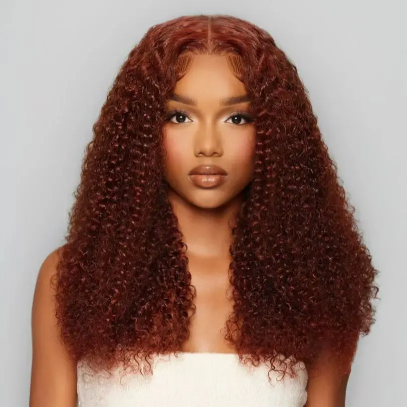 13x4 HD Lace Frontal Wig 40 Inch Brazilian Deep Wave Glueless Lace Wig in Dark Reddish Brown with 7x5 Closure Human Hair Wig