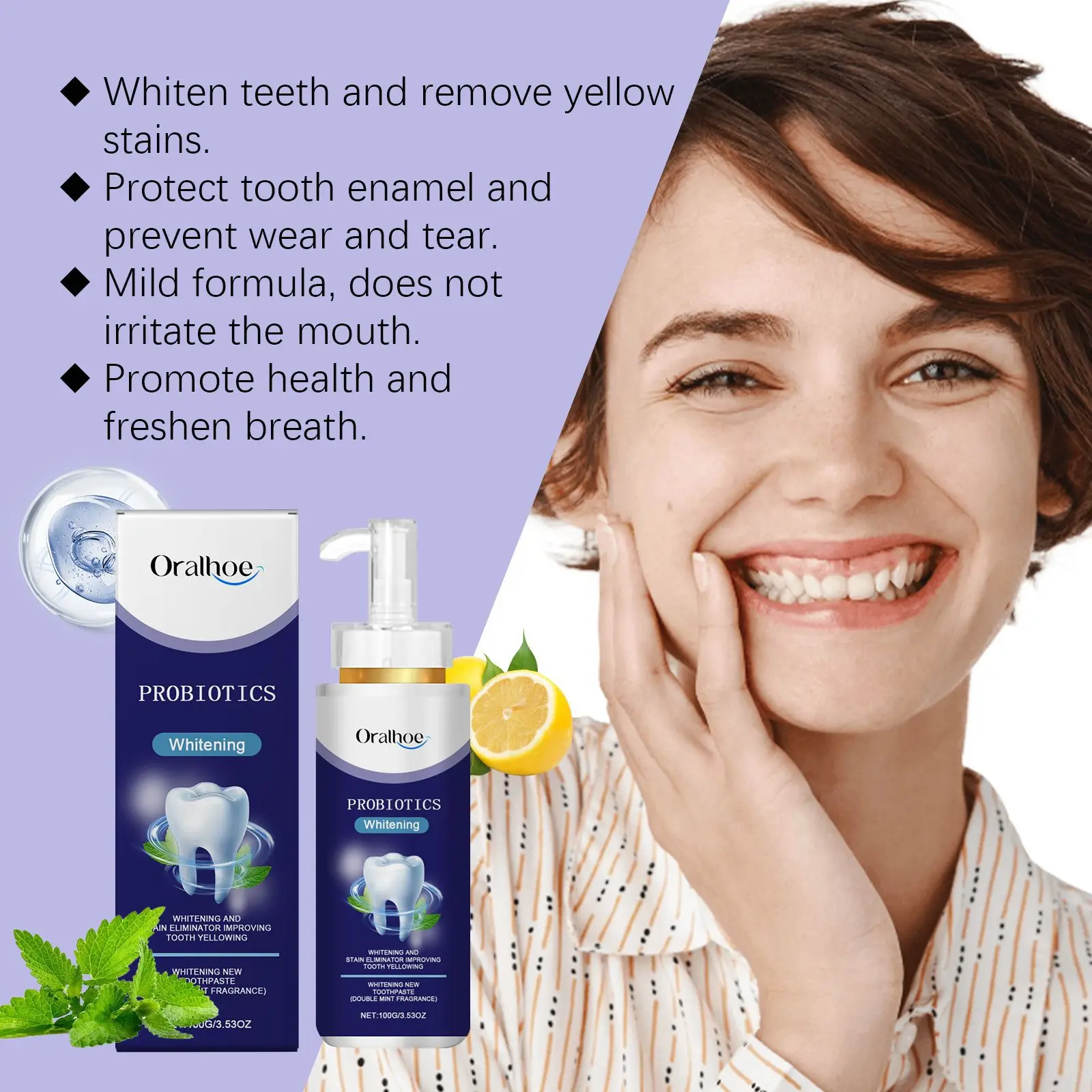 

Oralhoe 100g Teeth Gum Repair Toothpaste Teeth Whitening Dental Calculus Remover Reduce Yellowing Probiotic Brighten Toothpaste
