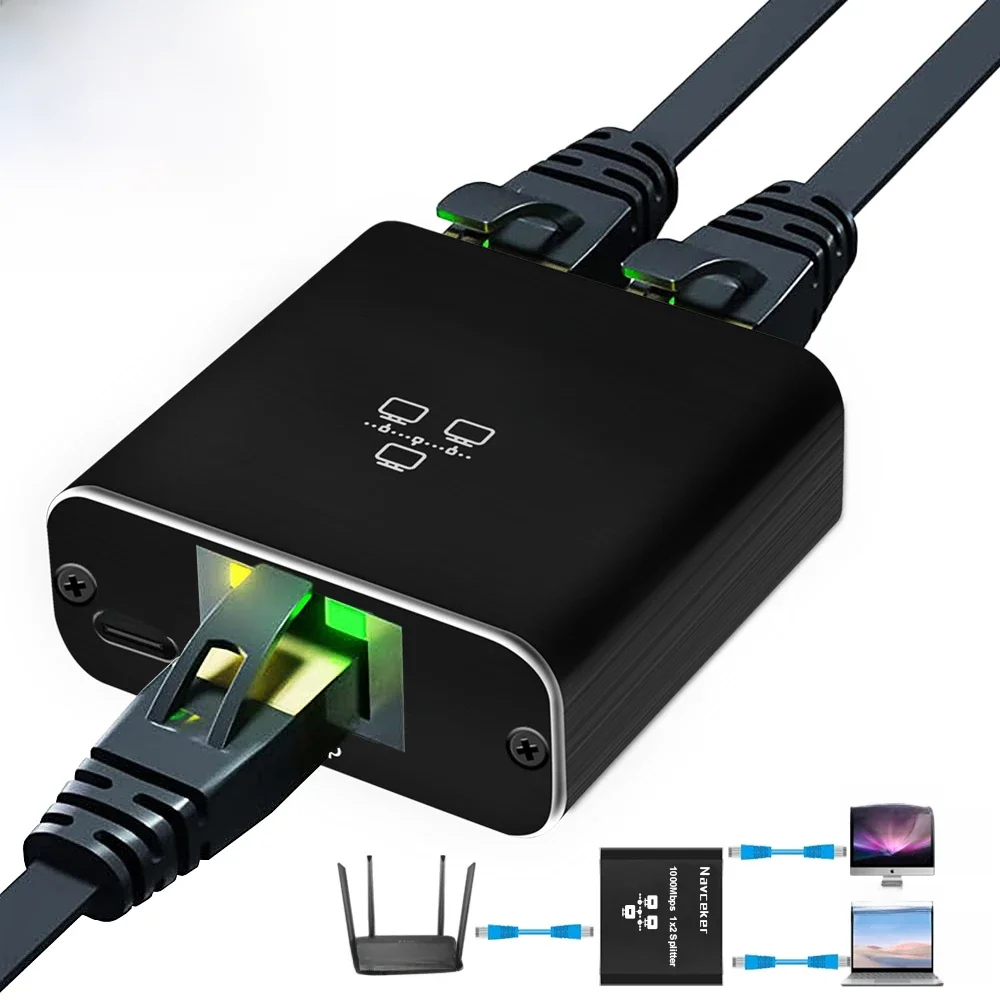 Navceker 1 Gb RJ45 Splitter Connector Adapter 1 to 2 Ways Lan Ethernet Splitter Gigabit Coupler Connect Laptop Network Cable — zdjęcie produktu 7