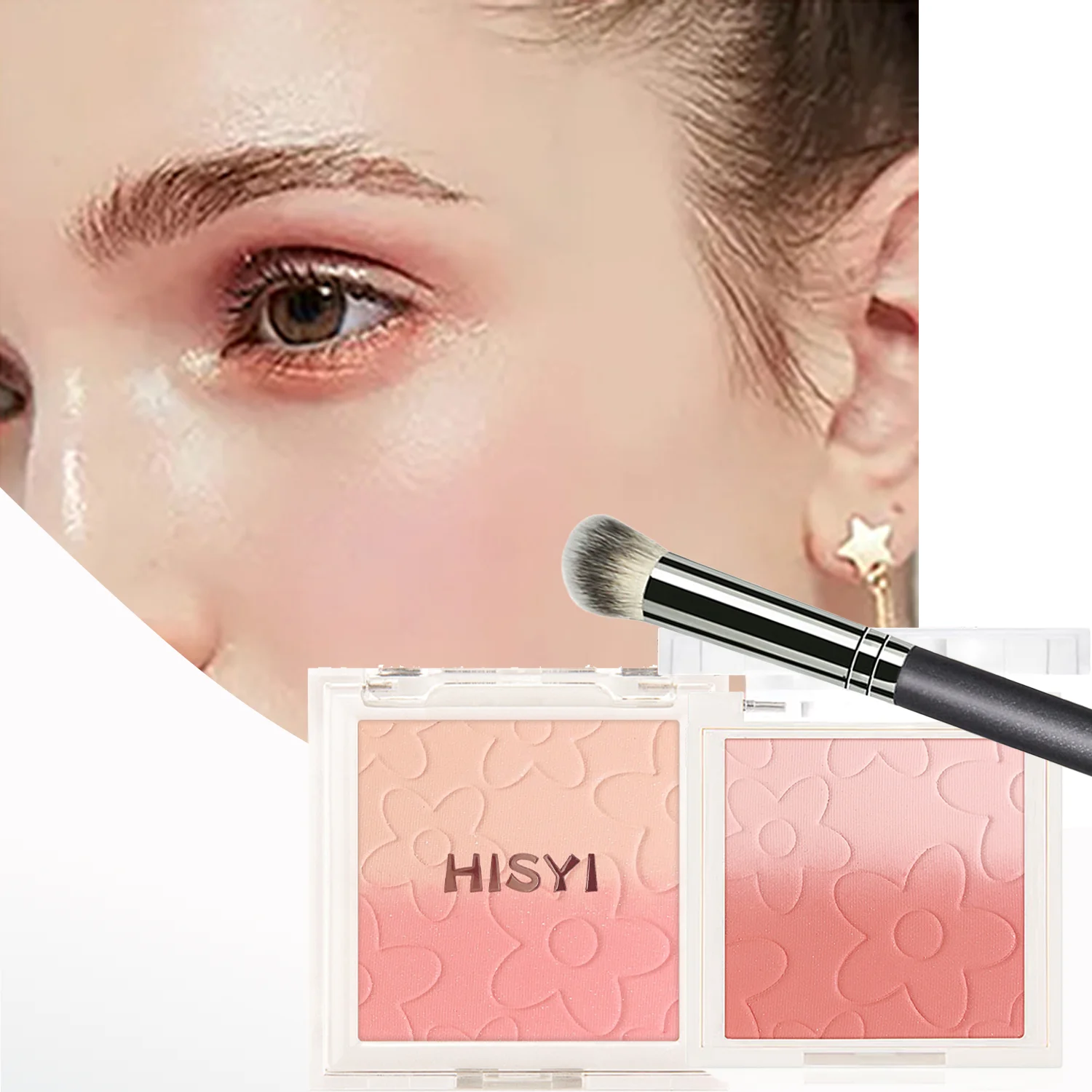 Korean Gradient Blush & Highlighter Palette Makeup – Soft Nude Glow for a Natural Radiance