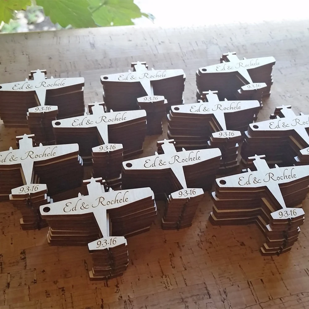 50Pcs Personalized Wedding Wooden Airplane Tags Engraved Plane Shape Wedding Favor Tags Custom Wooden Plane Tags Decor