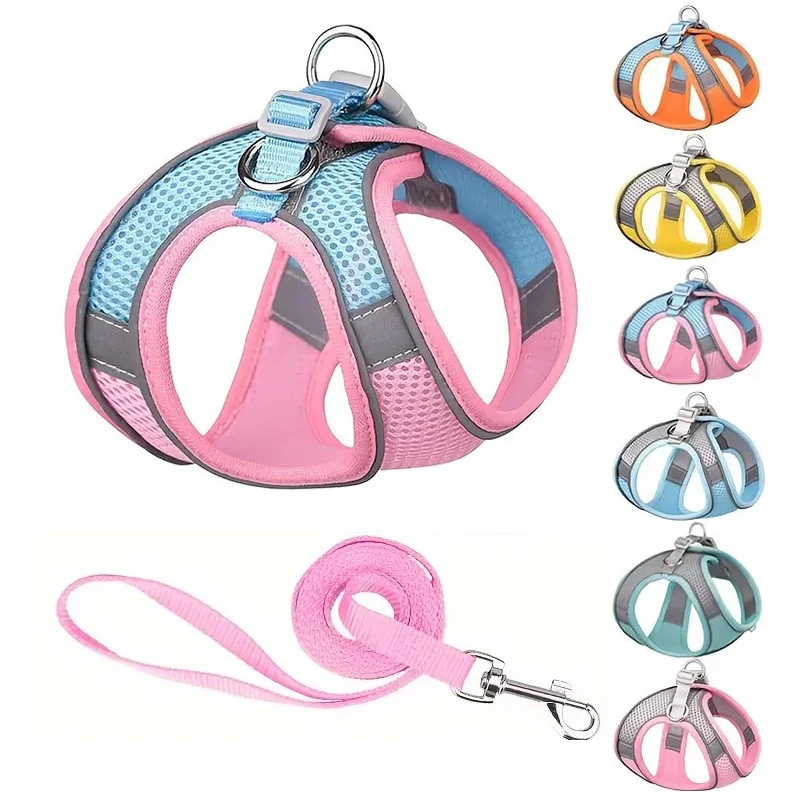 Breathable Mesh Cat Dog Harness And Leash Adjustable Vest Walking Lead Leash Soft  Pet Harness for Cats Small Dogs Pug Chihuahua