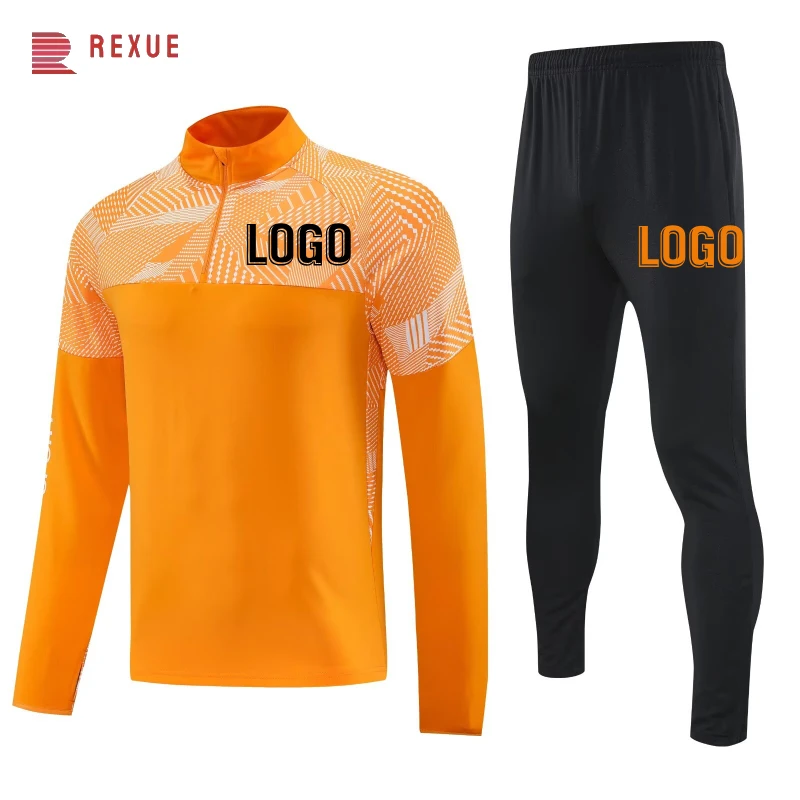 Soccer Tracksuits Training Suit For Men Half Zipper Jacket Men Games Jerseys Football Kit Tops And Trousers Can Customize Logo