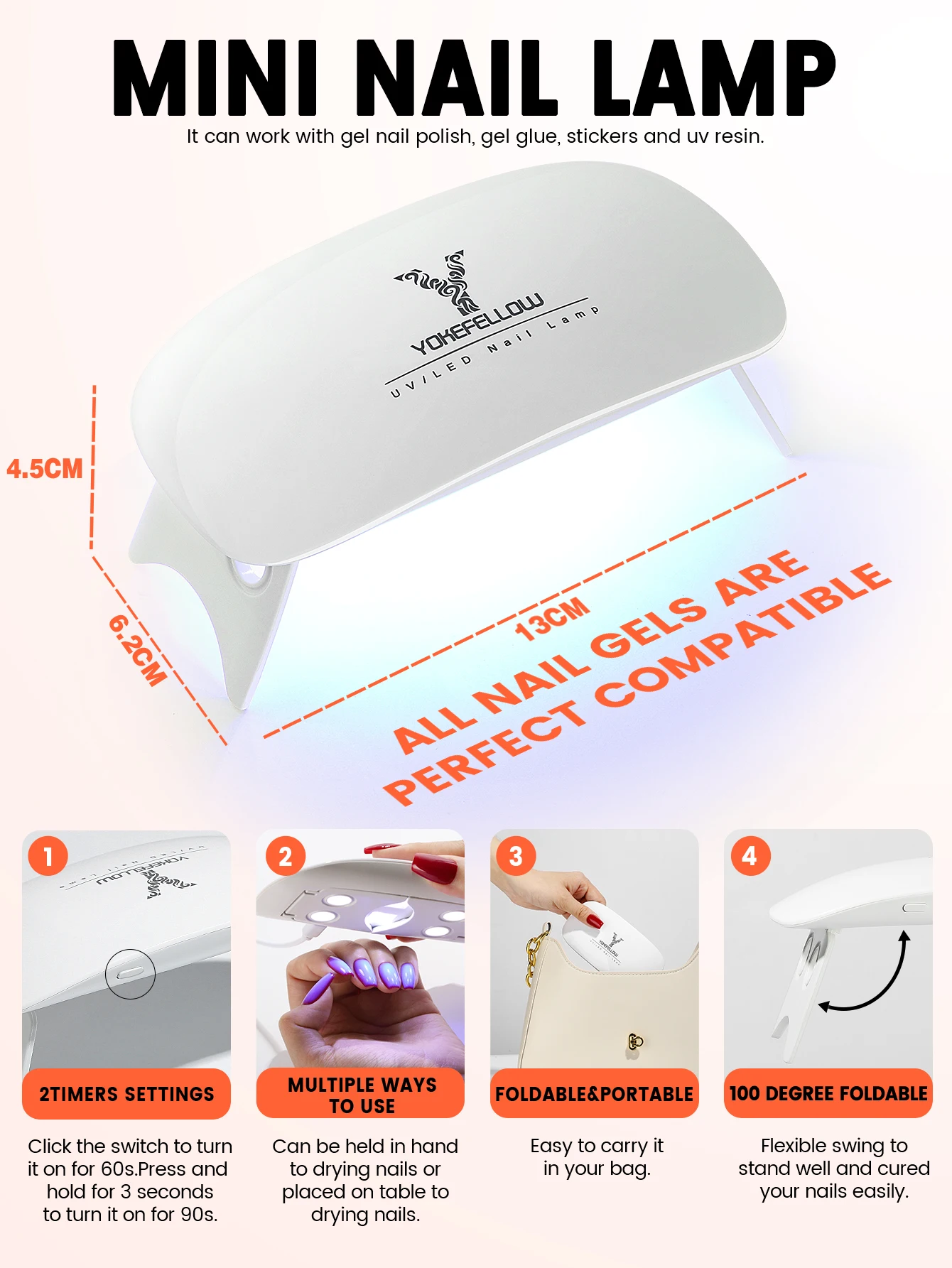 Yokefellow-Kit de extensión de uñas de Gel polivinílico, Mini lámpara de uñas, herramientas de arte de uñas, diseño de arte de uñas, Kit para principiantes, 15 piezas