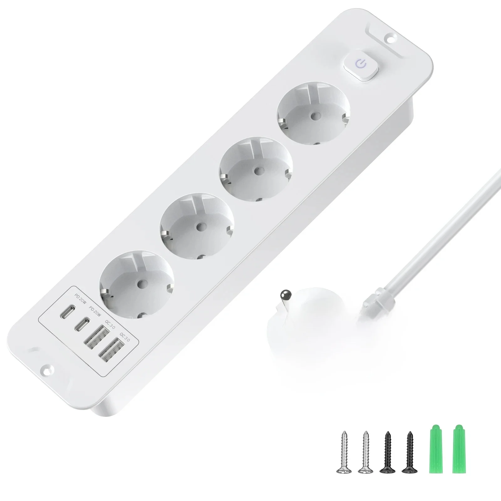 EU-stekker desktop ingebouwde stekkerdoos met 4/6 AC-stopcontacten 2 USB 2 Type-C, hoofdbedieningsschakelaar 2 m verlengkabel - afbeelding 2