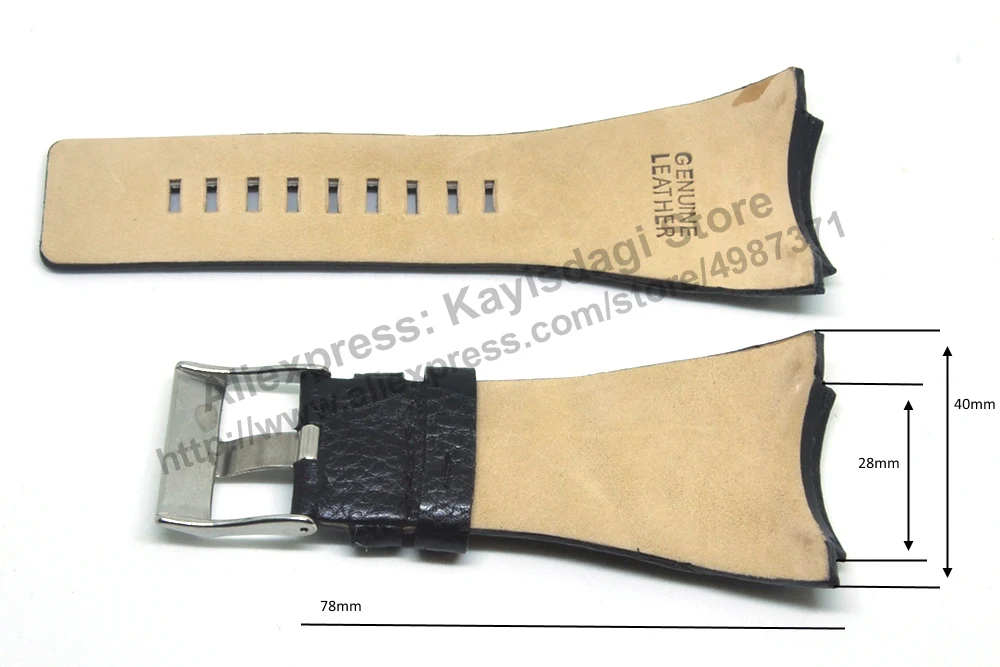 Compatible with Diesel DZ1368 , DZ1369 - 28mm Black Genuine Leather Watch Strap Band image 2