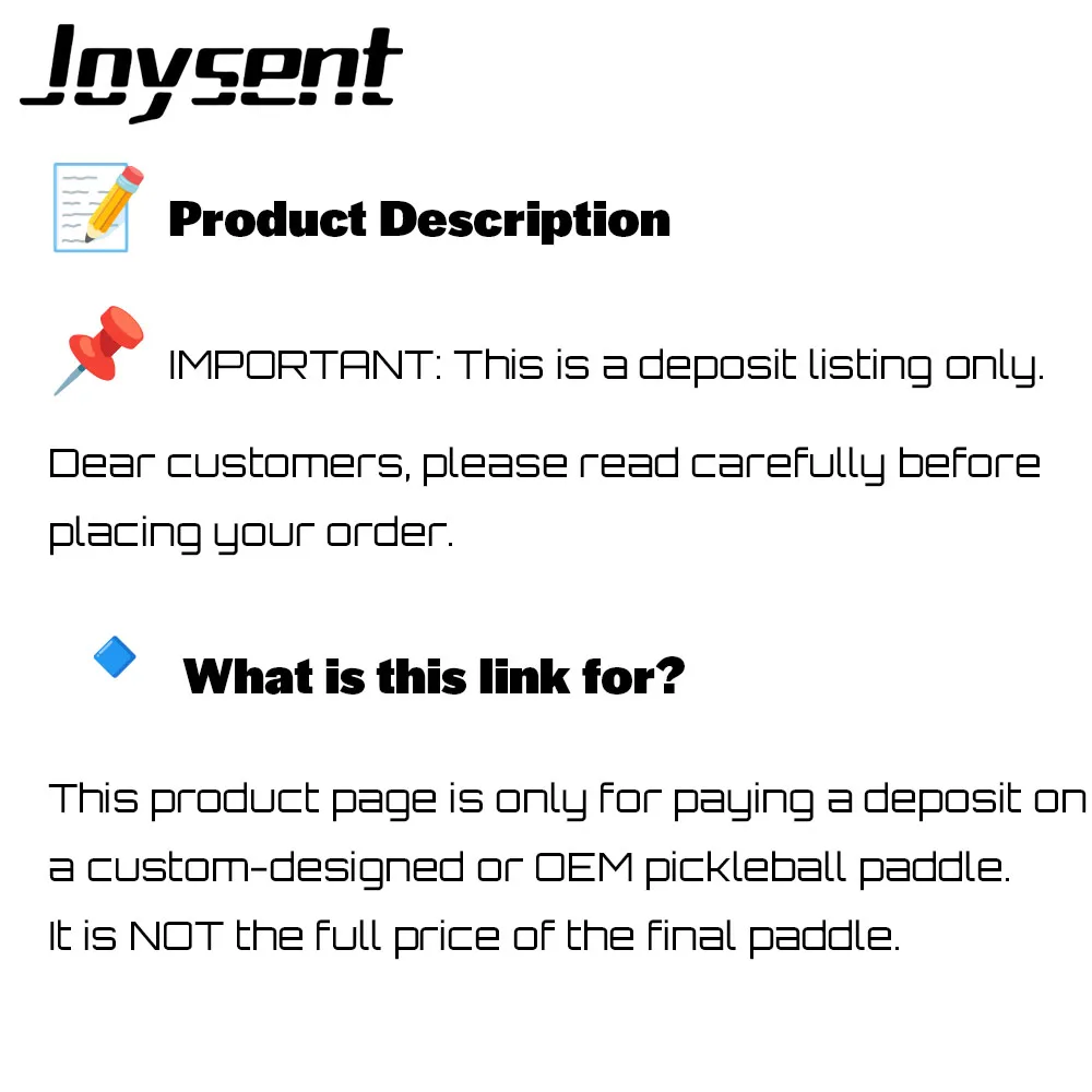 Depósito de paleta de Pickleball personalizado con joysente |   Pago de abajo para el preorden/OEM/Solo diseño personalizado: no precio final