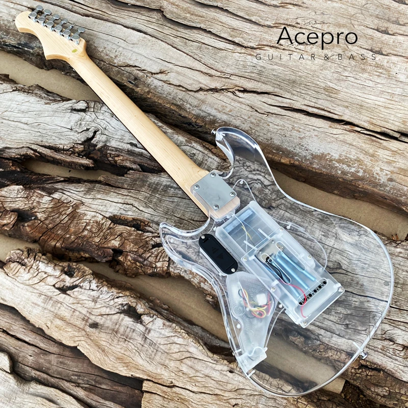 In Stock Acepro Colorful LEDs Light Electric Guitar, Acrylic Body Crystal Guitar, Transparent Pickguard, Free Shipping Guitarra