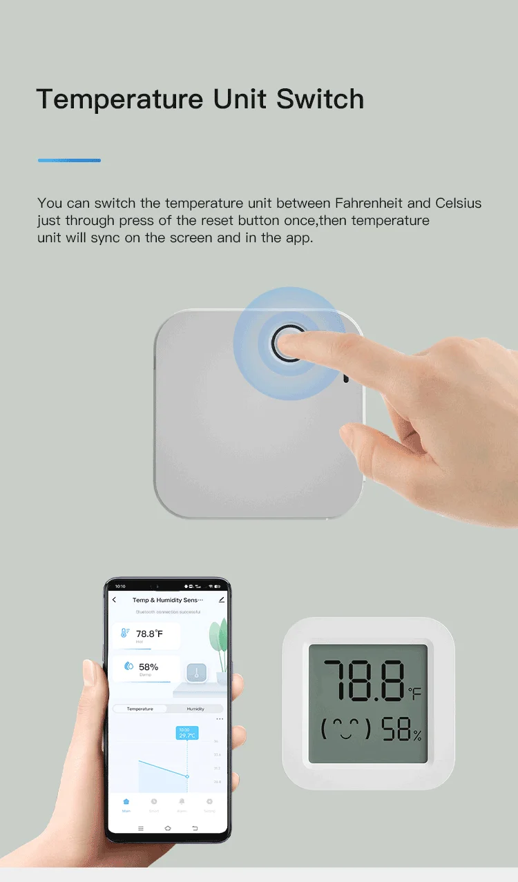 Tuya Temperatur- und Feuchtigkeitssensor, Mini-LCD-Digitalanzeige, kompatibel mit APP-Fernbedienung, BT-Thermometer und Hygrometer – Detail 6