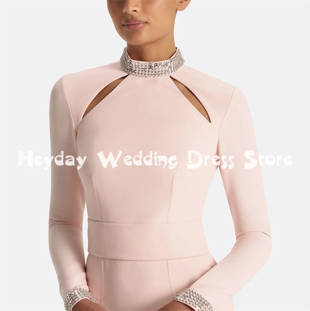 헤이데이 여성용 O넥 비즈 장식 머메이드 드레이프 사우디 이브닝 드레스 긴 소매 바닥 길이 포멀 엘레강트 드레스 2025