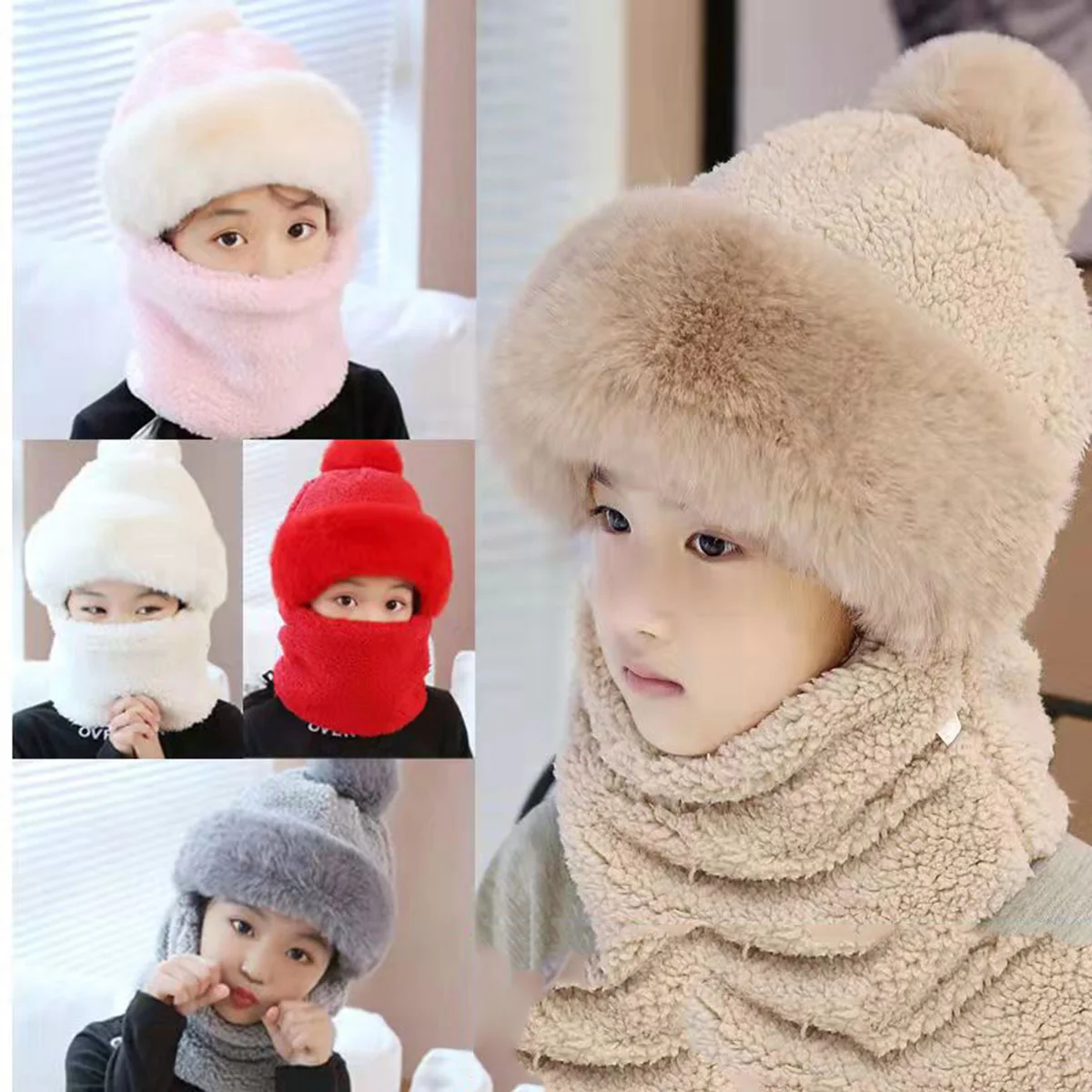 หมวกผ้าพันคอ2ชิ้นฤดูหนาวแม่ลูกสาวหูป้องกันรัสเซีย Aviator Faux Fur หมวกกีฬากลางแจ้งขี่จักรยานสกี Bib