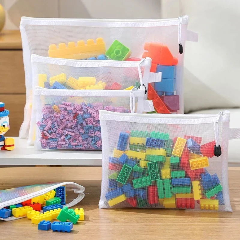 Sacs de rangement pour puzzle, bloc de construction, sac de classification de jouets, sac en maille transparent à fermeture éclair, outils de rangement, Organization cosmétique, 3 pièces