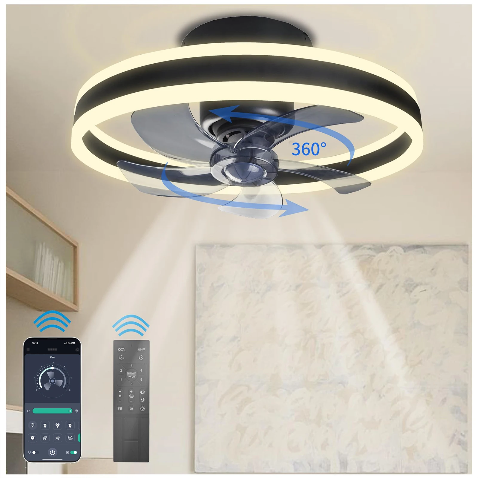 

Modern led ceiling fan 360° rotating motor 3-color dimming ceiling fans with light and silent Ceiling lamp for room kitchen