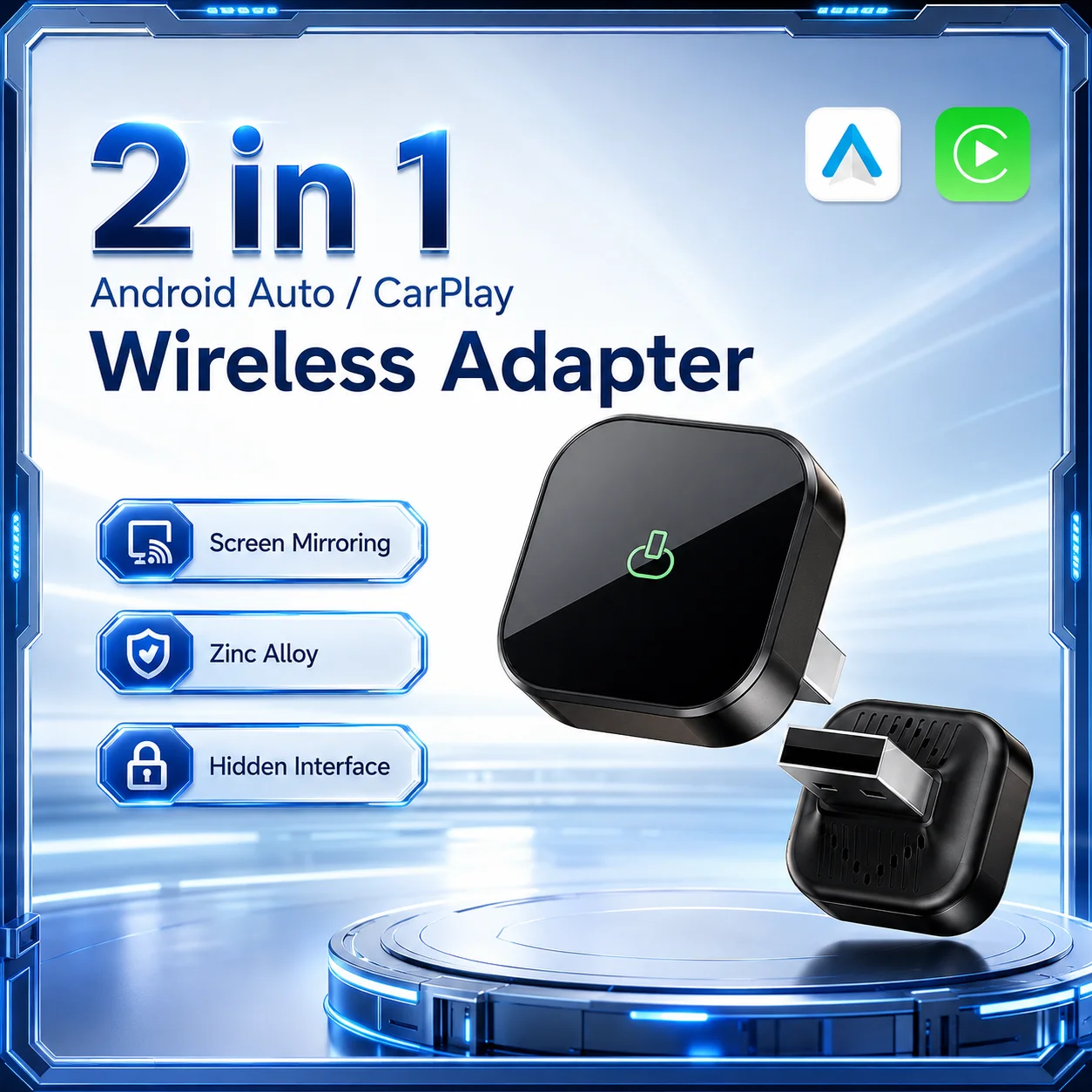 2026 2in1 Wireless CarPlay Android Auto Wireless Adapter Mini Box Plug and Play Connect Universal for Nissan Wireless Adapter