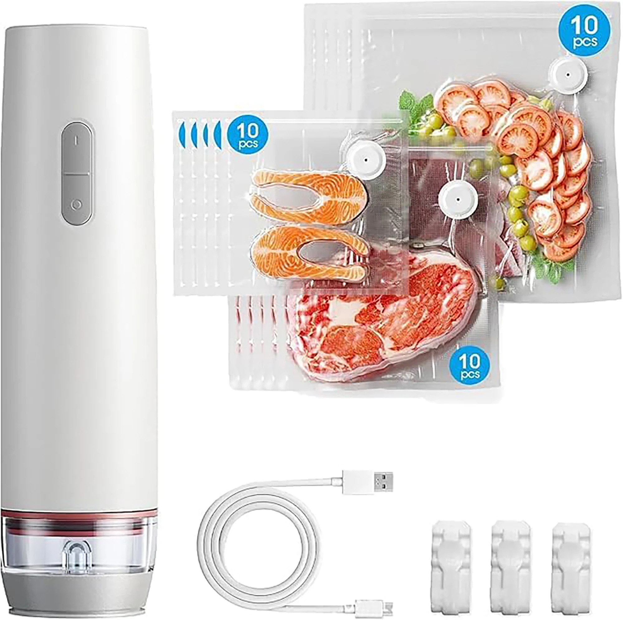 Handheld Vacuümsealer Vacuümmachine Vacuümsealer Klein, 60Kpa zuigkracht met 30 herbruikbare zakjes, voor thuis en op reis