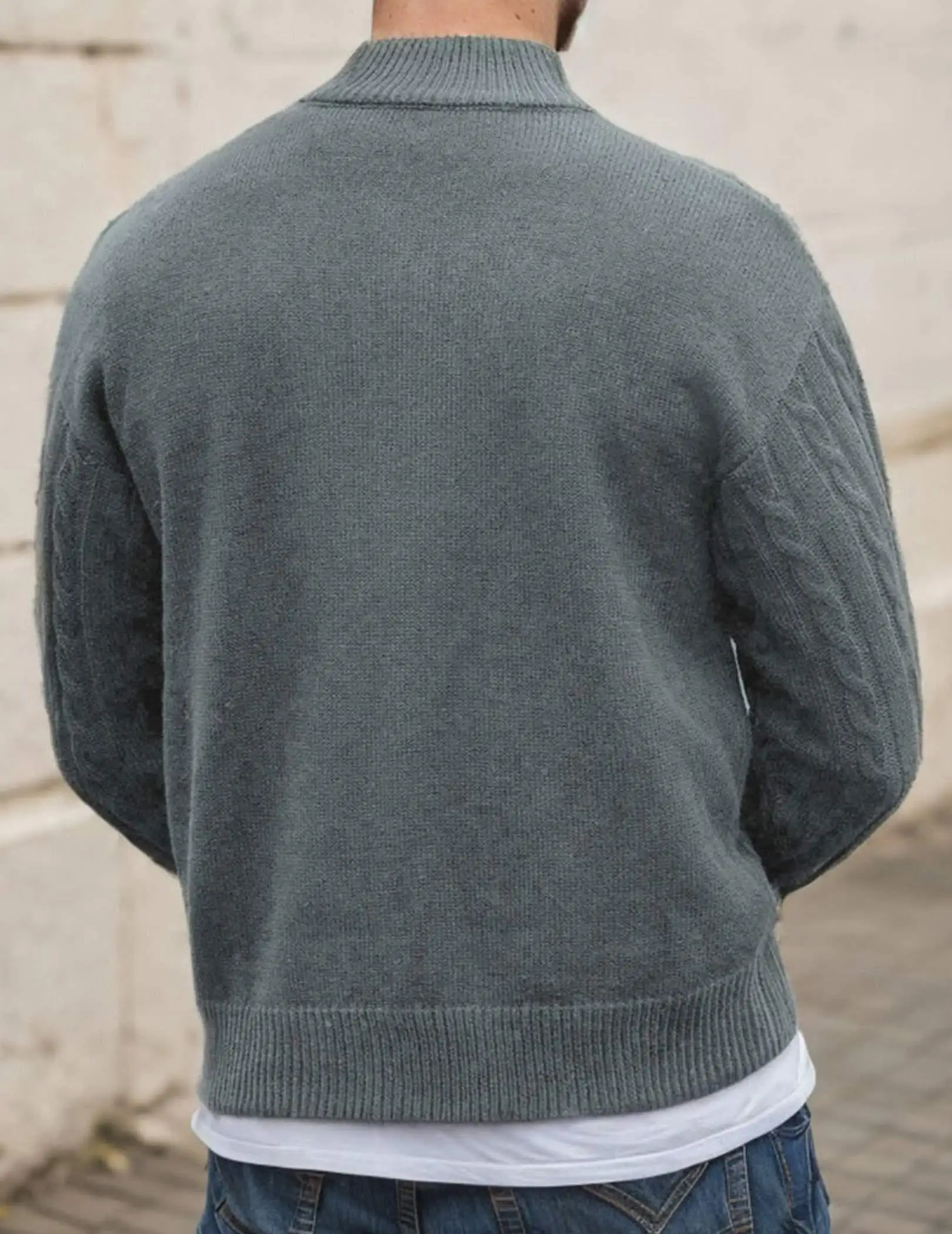 Maglione pullover casual a maniche lunghe tinta unita con cerniera frontale da uomo