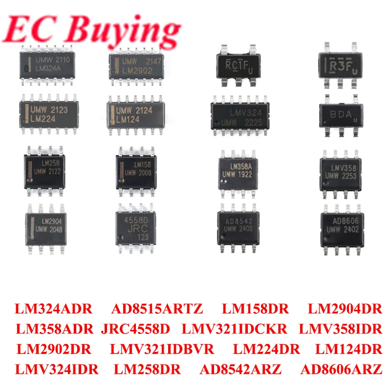 100 pièces/5 pièces LM324ADR LM258DR LM158DR LM2904DR LM358ADR JRC4558D LM224DR LM124DR LM2902DR LMV321IDBVR LMV321IDCKR LMV358IDR