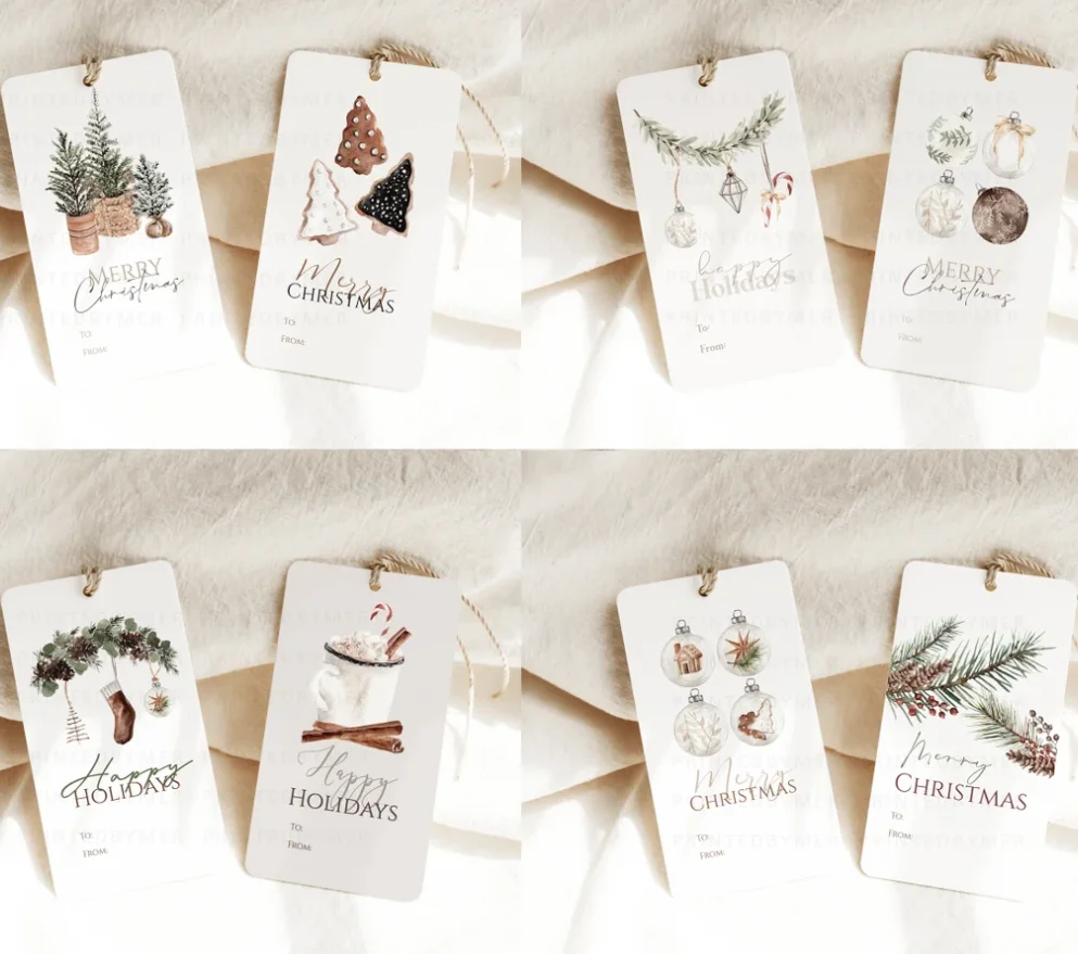 50pcs Printable Christmas Gift Tags Set of 8 | Christmas Tags | Boho Christmas | Cozy - Downloadable Editable