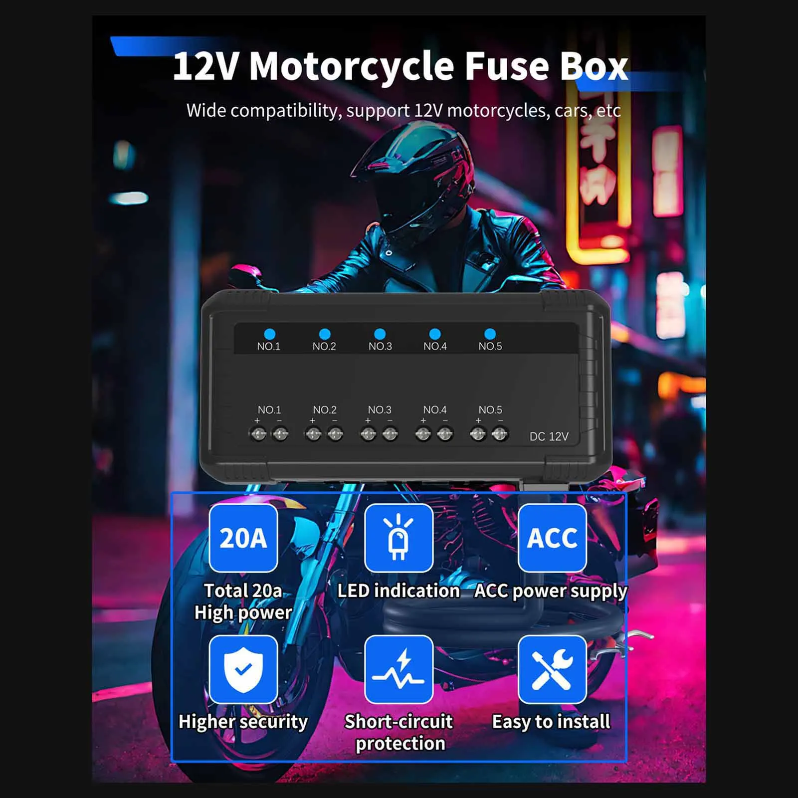 12V Universal Automotive  Fuse 4/5 Circuits Protection 20A with LED Indicators Efficient Wiring for Motorcycle Car Accessories view 4