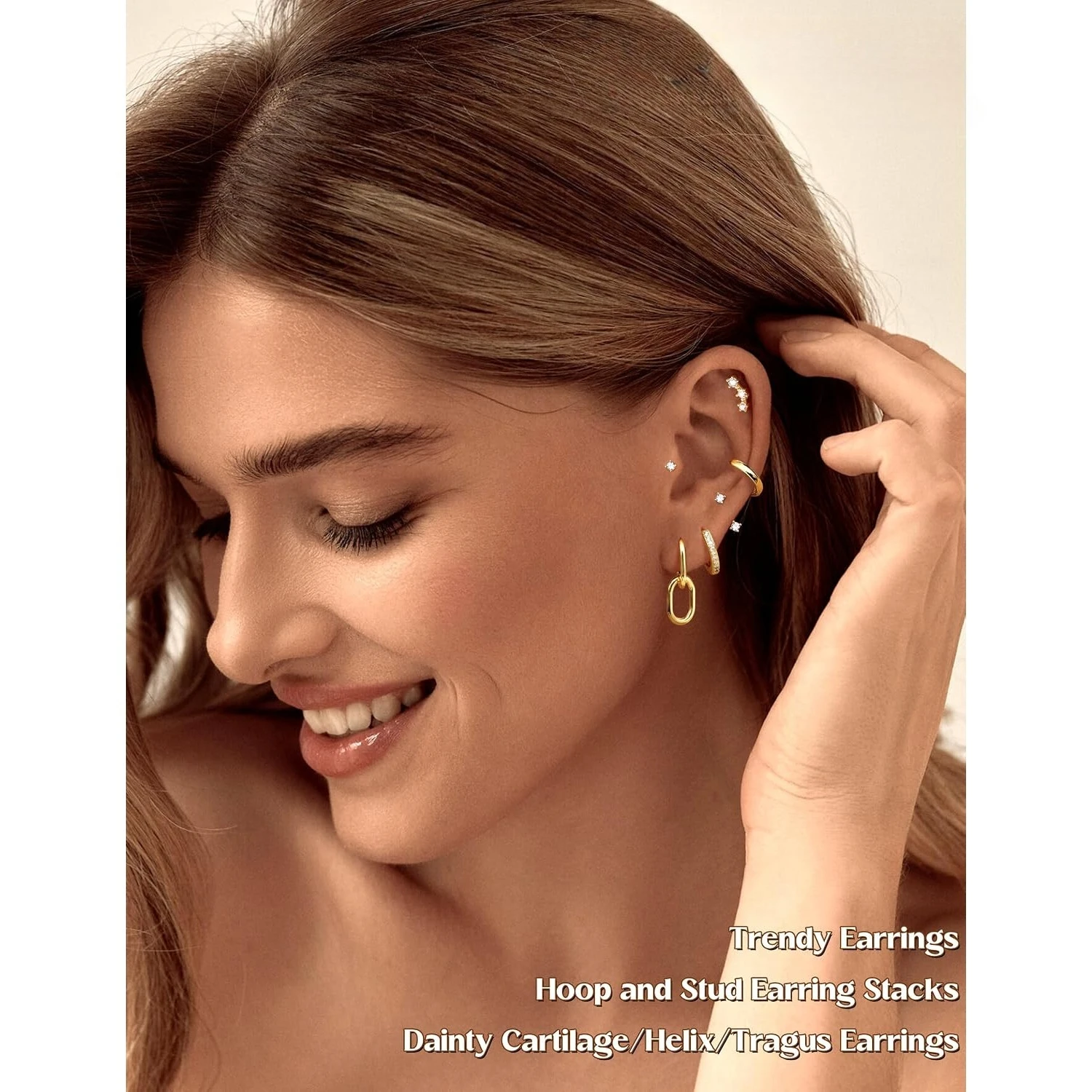 18K Gold/Silver Plated Surgical Stainless Steel Stackable Stud Hoop Earrings Set for Women Hypoallergenic Cartilage Ear Jewelry for Sensitive Ears Dainty Trendy Everyday Wear Party Holiday Birthday Anniversary Gift Fashion Accessories