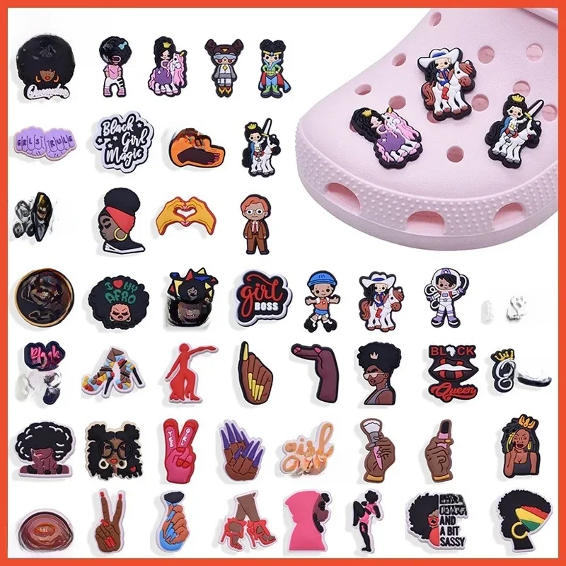 Breloques de chaussures en PVC pour filles, accessoires de chaussures afro, décoration de chaussures Queen, sandales Everg, cadeaux de Noël