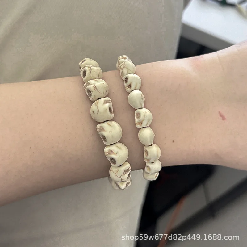 b02 Retro Cool Colors Fun New Skeleton Beaded Bracelet White Black Punk Style Gothic Retro Bracelet Couple Spicy Daily Jewelry