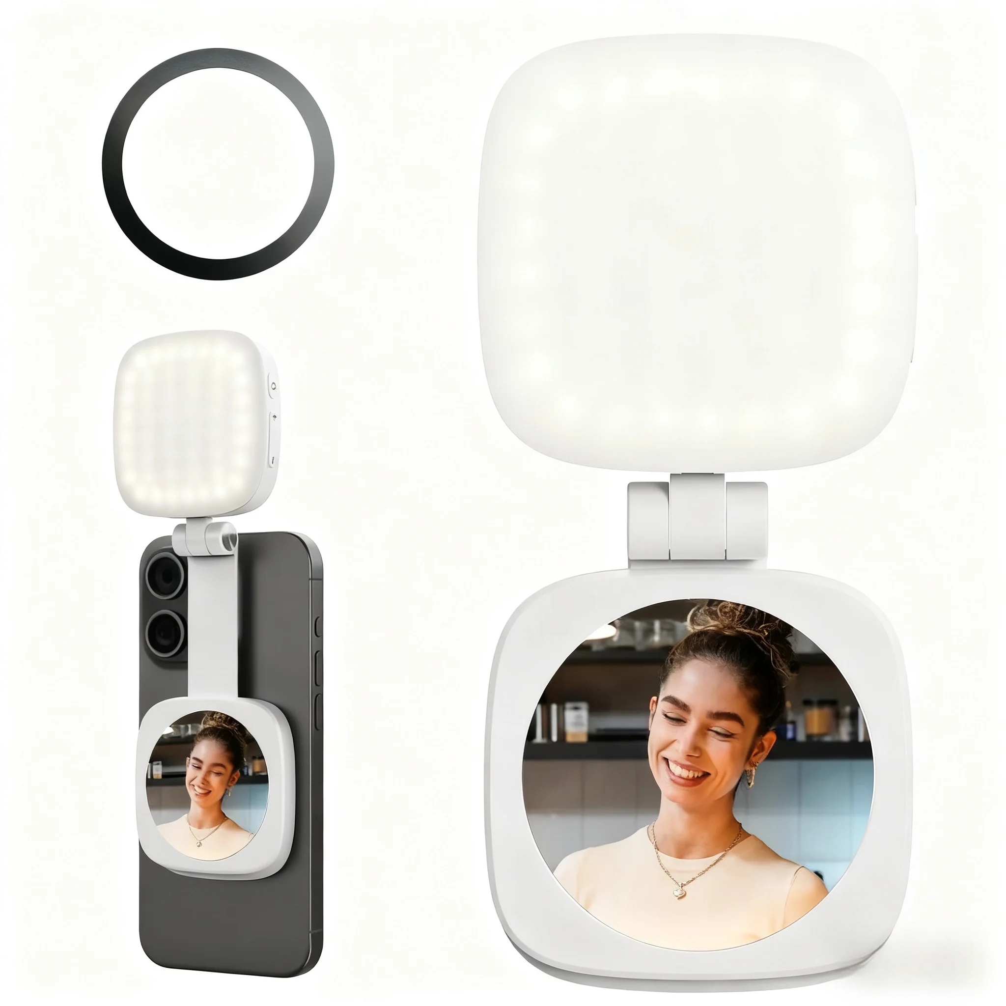 Luce magnetica per selfie SmallRig per iPhone, luce per telefono con specchio, attacco istantaneo per MagSafe, per selfie, videoconferenze