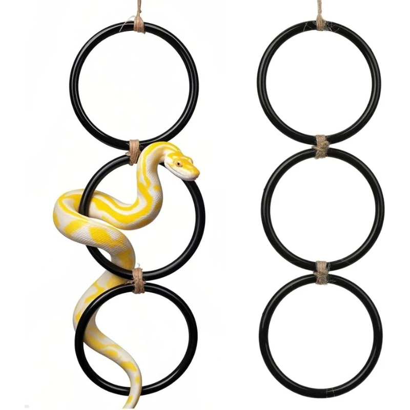 Reptile Climbing Ring Toy 3 Tier Hanging Rings 32.5cm Snake Lizard Bearded Dragon Parrot Terrarium Cage Perch Accessories