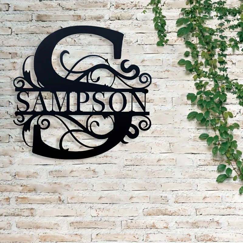 Personalized Metal Monogram Sign - Custom Family Name/Initials Wall Art with Self-Adhesive Matte Finish, Reusable Irregular