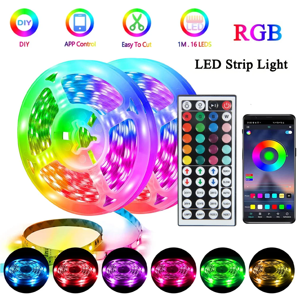 RGB APP Control LED Strip Light Music Sync 5V USB with 44 Keys Remote Mode for Room Decor TV Backlight luces led para habitacion