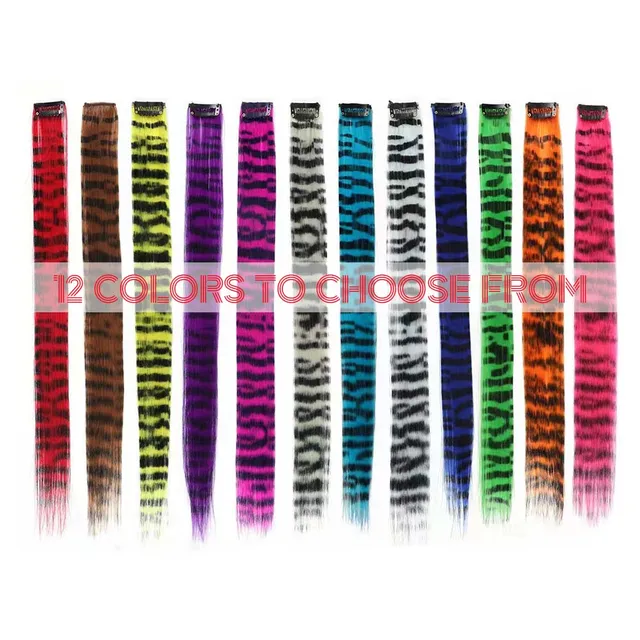 3pcs/set Stripe Printed Hair Colorful Long Straight Hair Pieces Synthetic Clip-in Hair Extensions for Daily Use Party Halloween 4