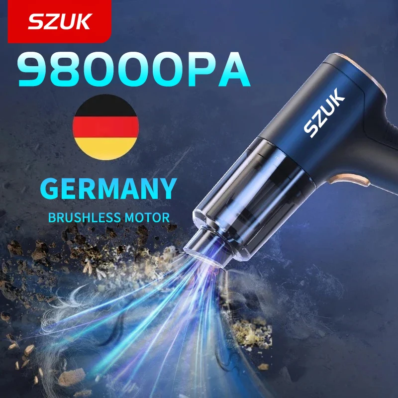 SZUK 98000PA Car Vacuum Cleaner Mini Powerful Cleaning Machine Strong Suction Handheld for Car Portable  Wireless Home Appliance