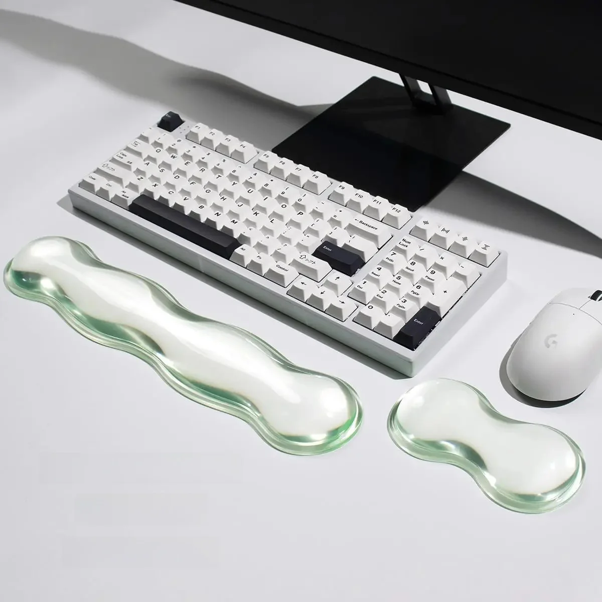 Przezroczysta żelowa podkładka pod nadgarstek do klawiatury i myszy, silikonowy zestaw podkładek pod nadgarstek do klawiatury, ergonomiczna podkładka pod nadgarstek do klawiatury 75% łagodząca ból. — zdjęcie produktu 7