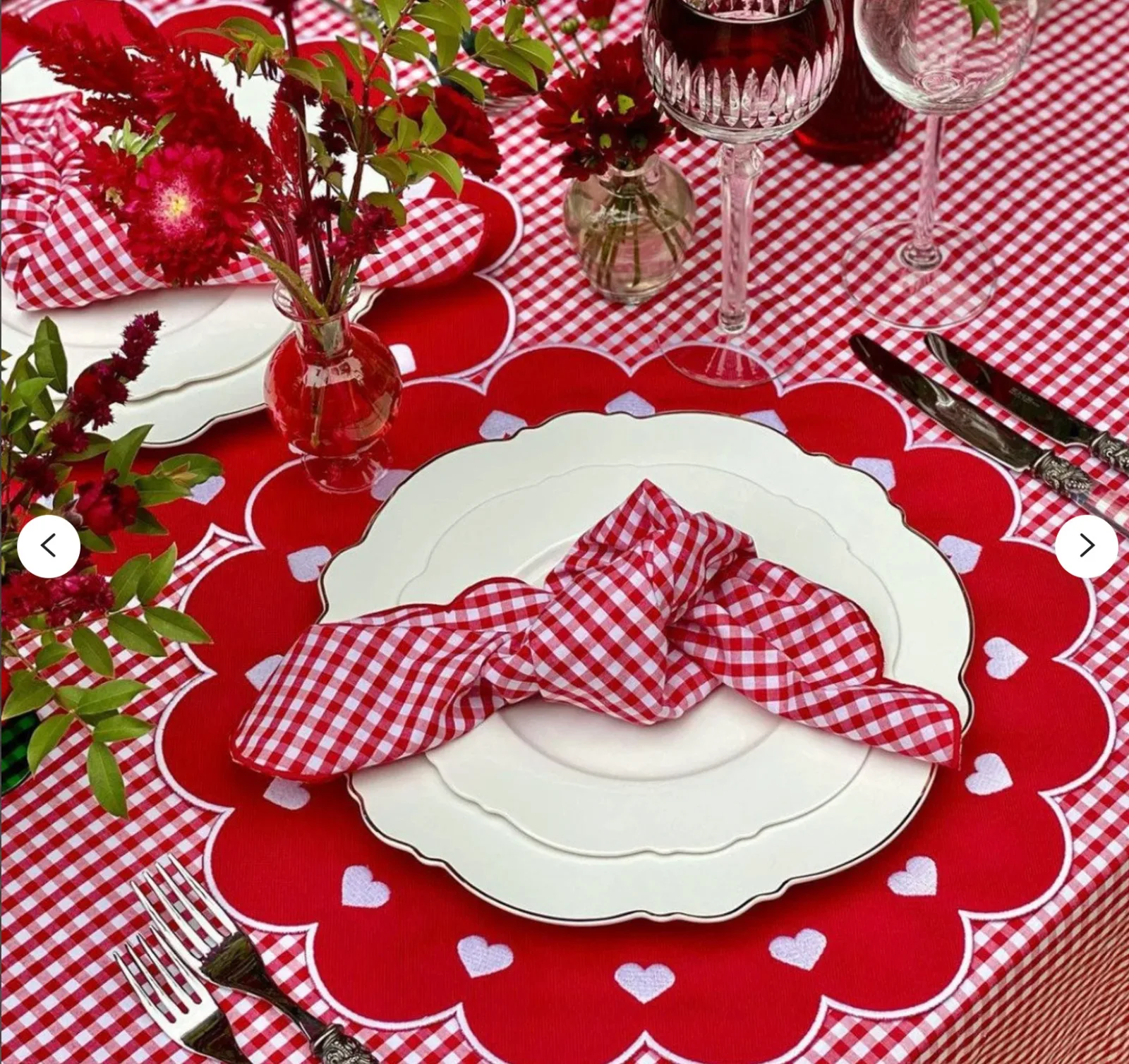 2023 Valentines Day Cotton Placemat Napkin 8 Person set,Placemat for Dining Table Red Love Heart Tablecloth Table Cover Valentin