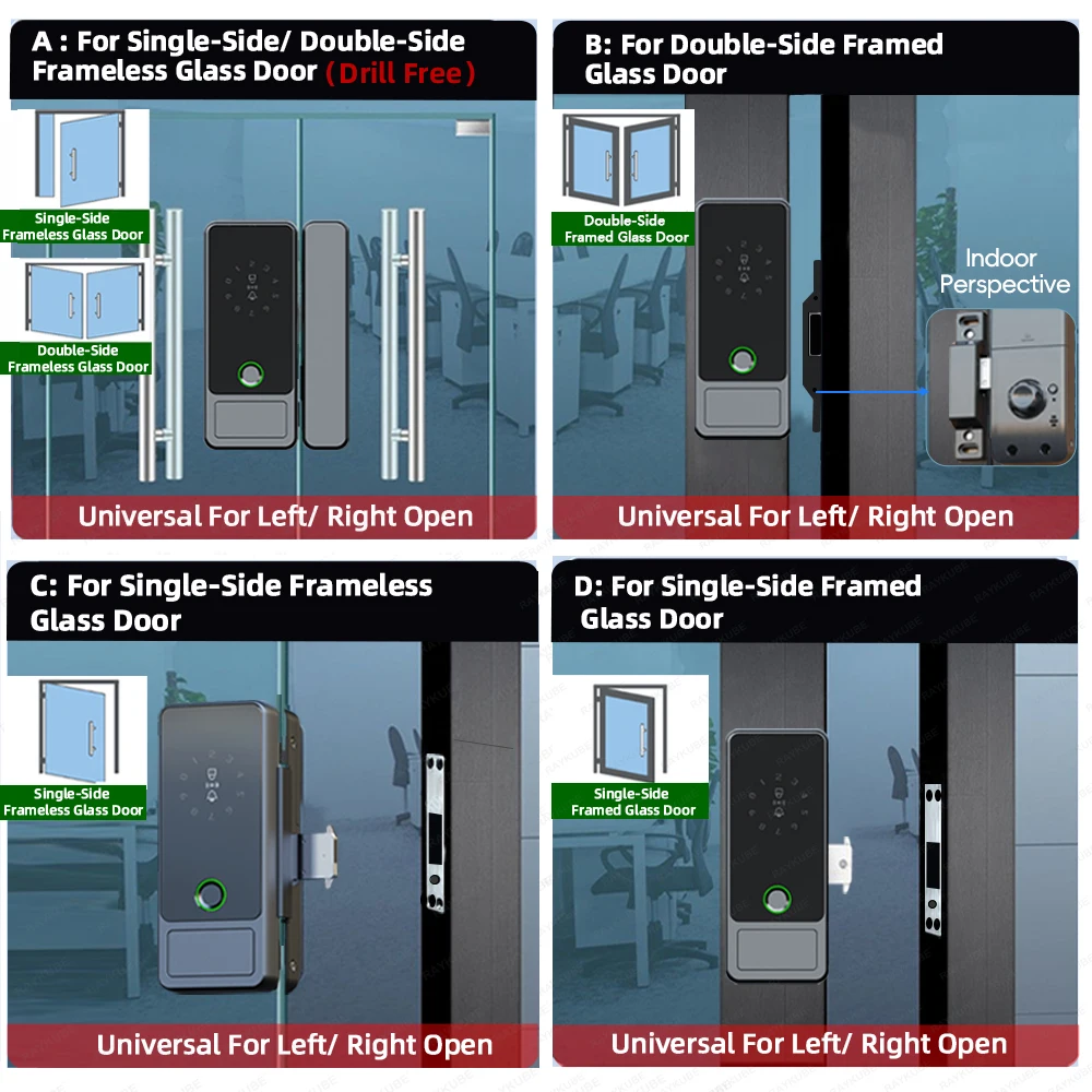 New RAYKUBE G18 Tuya Bluetooth Smart Glass Lock Fingerprint Electronic Digital Lock APP/IC Card/Password Unlock For Glass Door