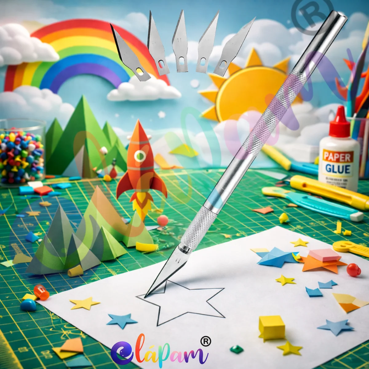 Estilete de Precisão com 5 Lâminas Aço Inox para Artesanato, Papel, EVA e Scrapbook Corte Profissional Antiderrapante Portátil