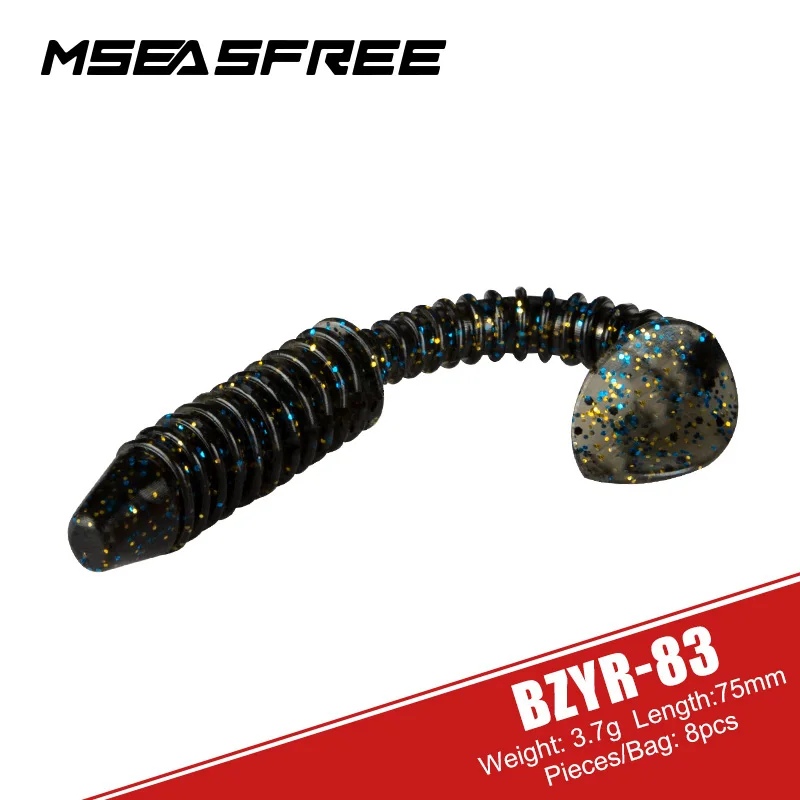 

MSEASFREE-Soft Silicone Fishing Lure, Bass Bait with UV Glow, Rock Swimbait Jig, T-Tails Wobblers, 75mm, 3.7g, 8Pcs Pack