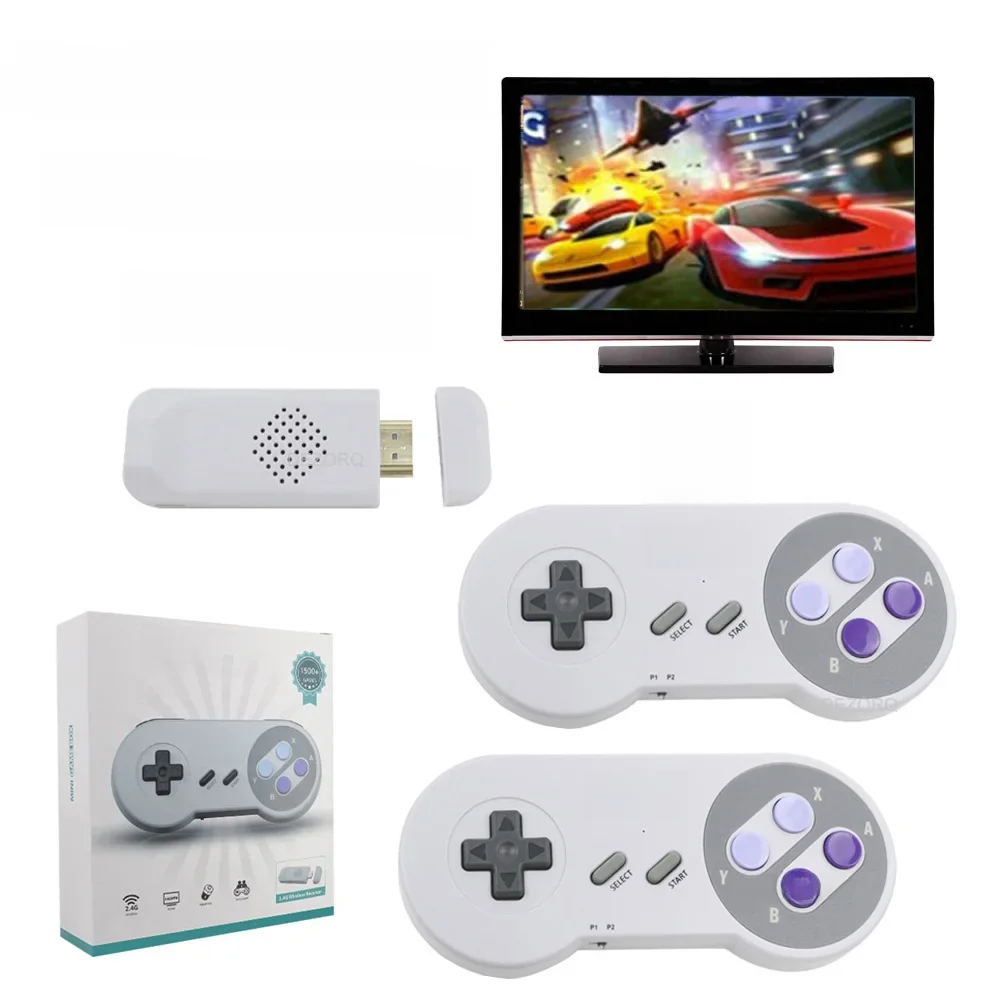 Consolas de videogame HD para NES e SNES, Controlador sem fio, Super Nintendo, 16 Bit Game Stick,