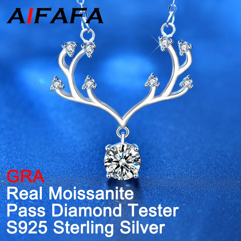 

AIFAFA 1 Carat Real Moissanite Necklace Pendant High Quality S925 Pure Silver Sparkling Wedding Neck Jewelry Pass Diamond Test