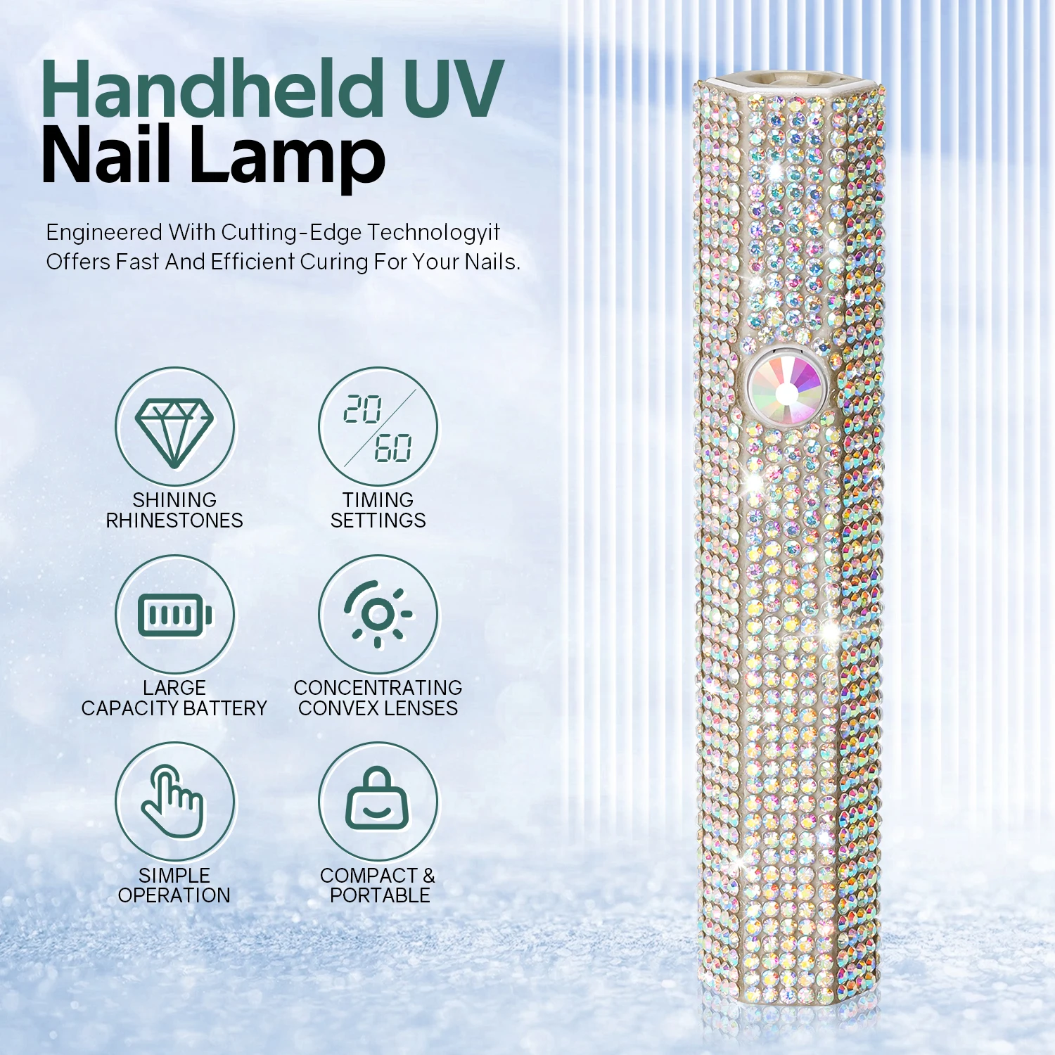 Mini Handheld UV Led Nail Lamp With Diamonds Portable Nail Dryer For Curing Gel Polish With Display Manicure Machine